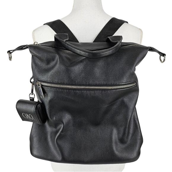 RAE DUNN WOMEN'S BLACK LEATHER BACKPACK W/ EARBUD CASE - STYLISH & FUNCTIONAL - Picture 1 of 16